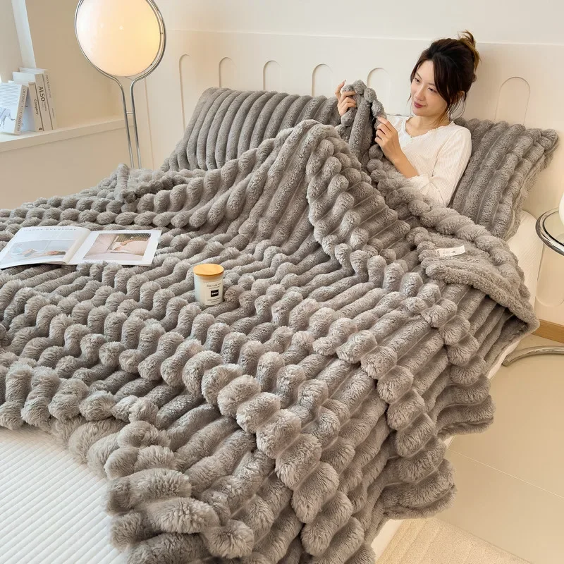 WASART Double-sided Imitation faux rabbit fur blanket autumn winter soft warm throw blanket warmth thick bed sheet extra large