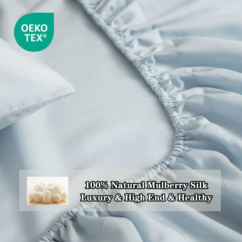 Pure Mulberry Silk Fitted Sheet Single Double King Queen Size Mattress Cover Luxurious High-End 100% Silk Bedding Sheets 160/200
