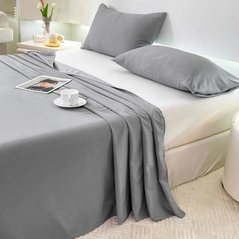 WASART Solid color polyester flat bed sheet set 230x250 summer couple room 2 seater bed linen luxury single double bed king size