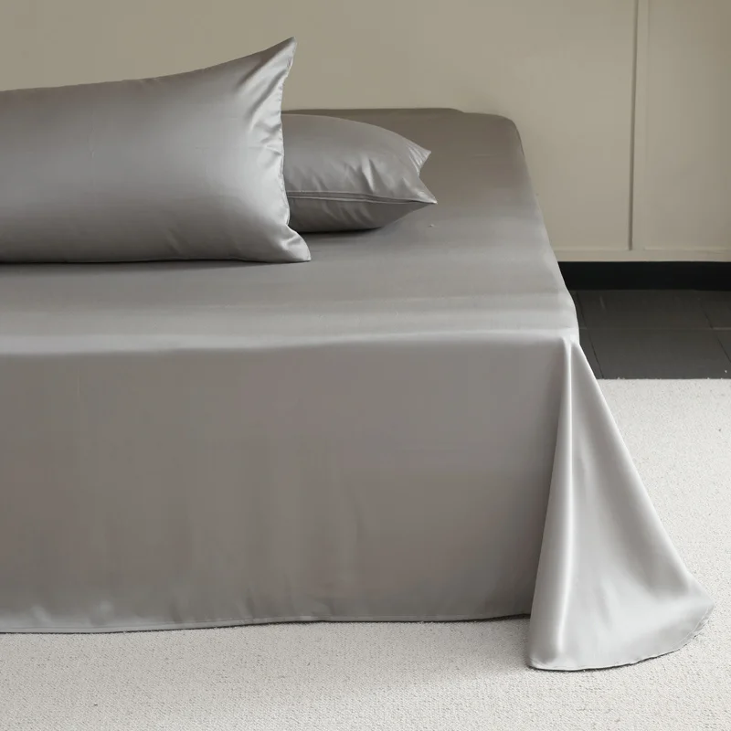 1PC Natural Mulberry Silk Flat Sheet Solid Color Bed Sheet High End Soft Smooth Bed Linen Single Double Queen King Size Bedding