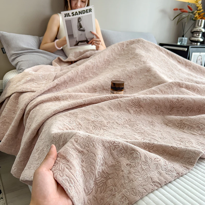 Luxury 100% Cotton Throw Blanket for Single Queen King Bed All Season Pure Cotton Blankets Cozy Soft Breathable Thermal Blankets