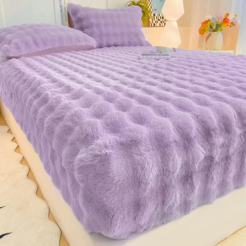 WASART Warm Winter Plush Fitted Sheet Elastic Mattress Protector Cover Fluffy Bubble Coral Fleece Bed Linens 180x200 King Size