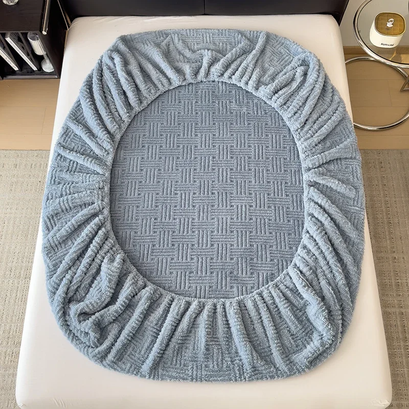 WASART Fluffy coral fleece fitted sheet elastic mattress cover warm plush bed linen couple luxury double bed bedding king size