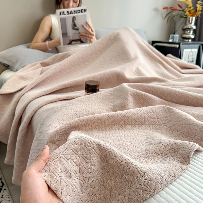 Luxury 100% Cotton Throw Blanket for Single Queen King Bed All Season Pure Cotton Blankets Cozy Soft Breathable Thermal Blankets