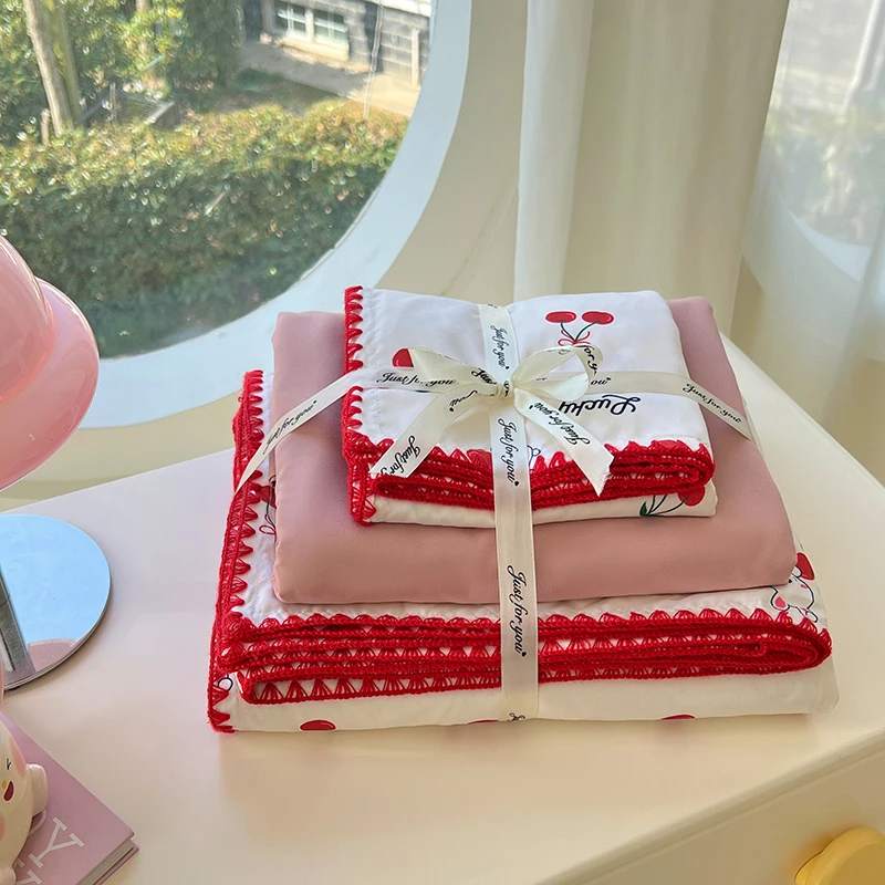 Washed Cotton Bed Linen Bedding Set Comforter Cover Pillowcase Flat/Fitted Sheet Comforter Set Single Double Bed Quilt Cover Ins