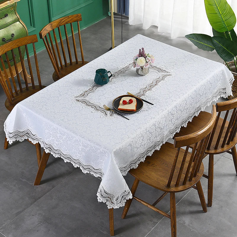 Battilo Rectangular Table Cloth For Elegant Dining Tables Luxury Embroidered Tablecloth White Table Cover Wedding Decoration