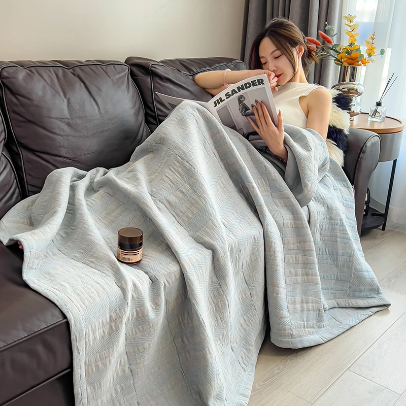 Pure Cotton Throw Blanket Soft Muslin Throws Blankets for Couch, Sofa, Bed Luxury Lightweight Boho Large Summer Blanket Quilt