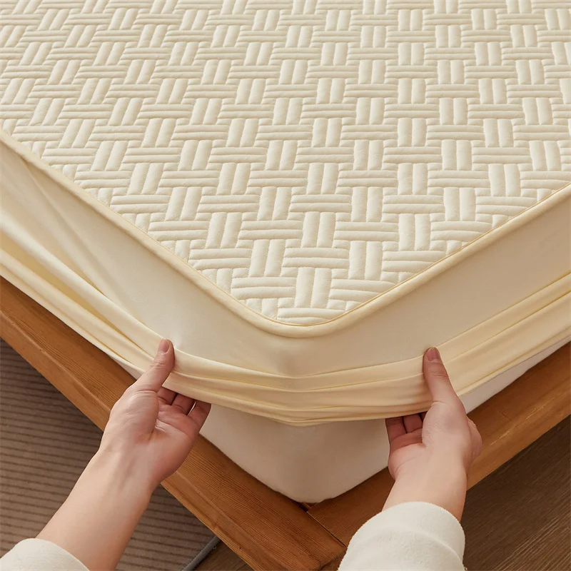 Cotton Quilted Mattress Pad Topper Soybean Microfiber Filling Anti-bacterial Queen King Size Bed Pad Protector Cover Fittedsheet