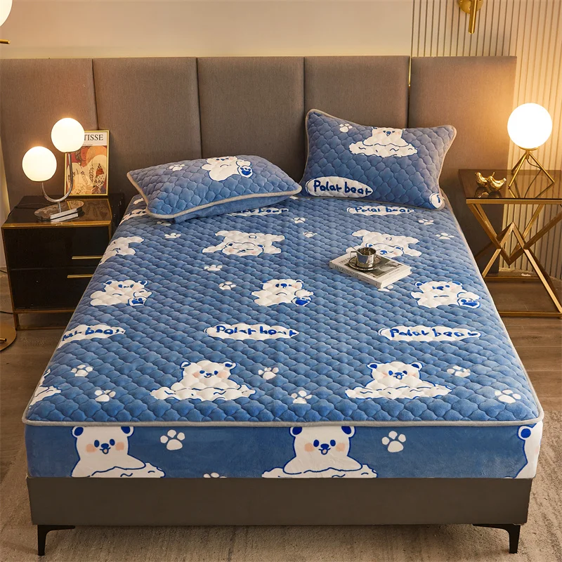 WASART Winter warm coral fleece mattress protector cover king size 2 people double bed elastic fitted sheet style protection pad