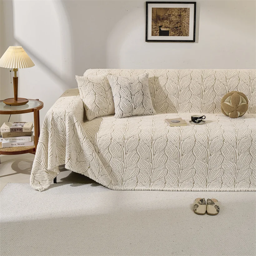 Sofa Towel with Full Coverage Ins Cream Style Plush Fleece Camping Blanket Sofa Cushion Cover Thick Warm Universal All Inclusive