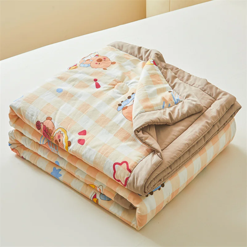 100% Cotton Inside and Outside Summer Quilt Lightweight Ultra Soft Thin Quilt Air Conditioning Quilts Pure Cotton Blanket Ins