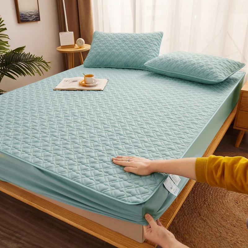 WASART Thicken quilted mattress protector cover couple luxury double bed elastic fitted sheet style 150x190 bed protection pad