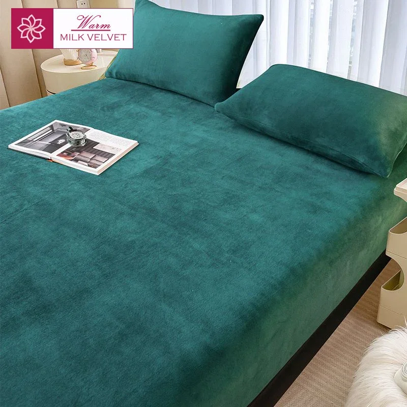 WASART Winter warm plush fitted sheet elastic mattress cover fluffy velvet fleece bed linen couple thermal double bed king size